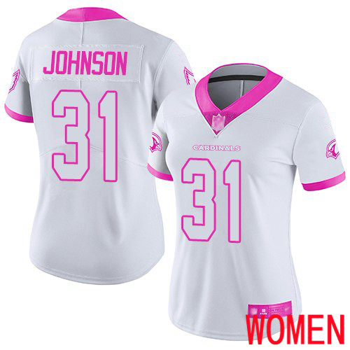 Arizona Cardinals Limited White Pink Women David Johnson Jersey NFL Football #31 Rush Fashion